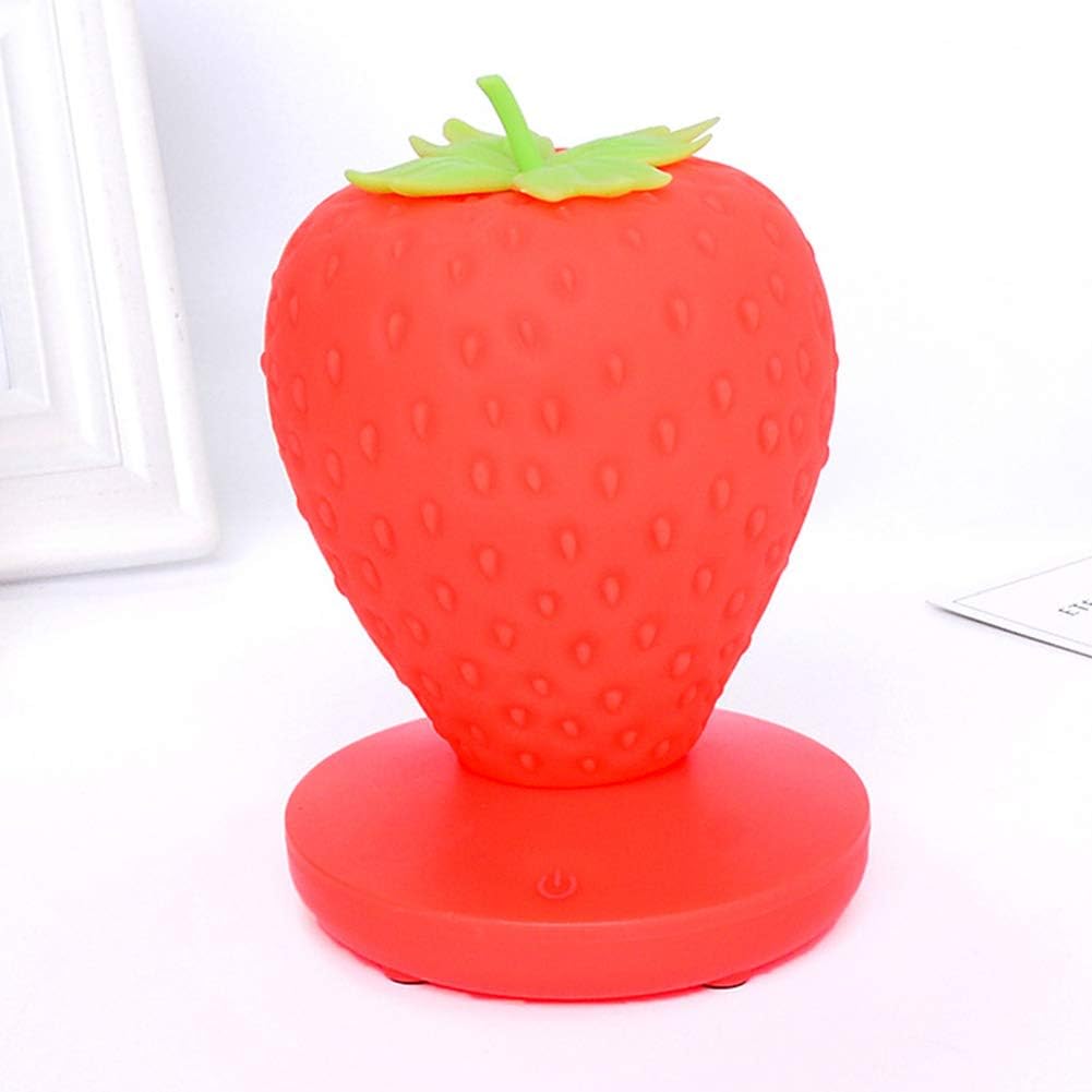 Cute Silicone Strawberry Night Light, LED Color Changing Lamp, 3 Modes Touch, Bedside for Birthday, Christmas