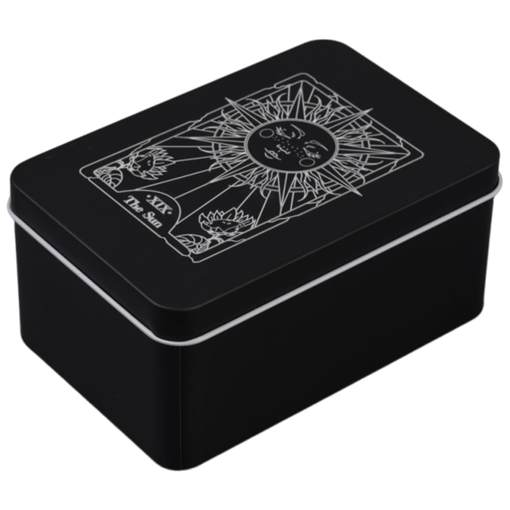 CREATCABIN Iron Tarot Cards Storage Box Tarot Card Holder Box Black Sun Metal Trinkets Case Tin Tarot Card Collection Boxes Deck Cases for Jewelry Fortune Telling Witchcraft Decor 3x5x2Inch