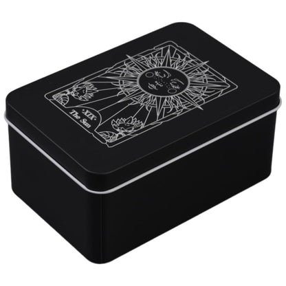 CREATCABIN Iron Tarot Cards Storage Box Tarot Card Holder Box Black Sun Metal Trinkets Case Tin Tarot Card Collection Boxes Deck Cases for Jewelry Fortune Telling Witchcraft Decor 3x5x2Inch