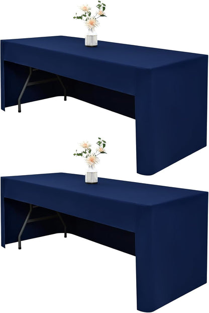 2 Pack 4ft (48x24 Inch), 3-Sided Wolkemer Open Back Fitted Tablecloth Rectangle Vendor Table Cloth Washable Navy Fabric