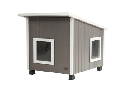 New Age Pet ECOFLEX XL Outdoor Cat House - Durable, Moisture-Resistant Wood Plastic Composite, Dual Entry, Easy Assembly, Elevated Floor for Ventilation, Compatible with Heated Pad, 10-Year Warranty