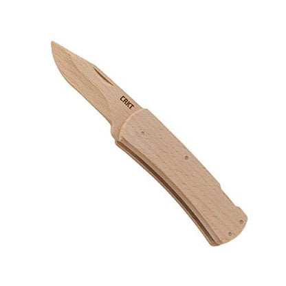 CRKT Nathan's Knife Kit: Wooden Pocket Knife, Drop Point Blade Design with Working Lock Back, Craft Project, Great for Kids 1032, Natural
