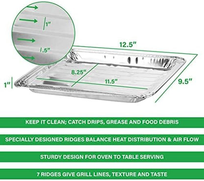 PARTY BARGAINS Aluminum Broiler Pans, 4 Pack Heavy-Duty Disposable Grill Pans for Cooking, Roasting, BBQ