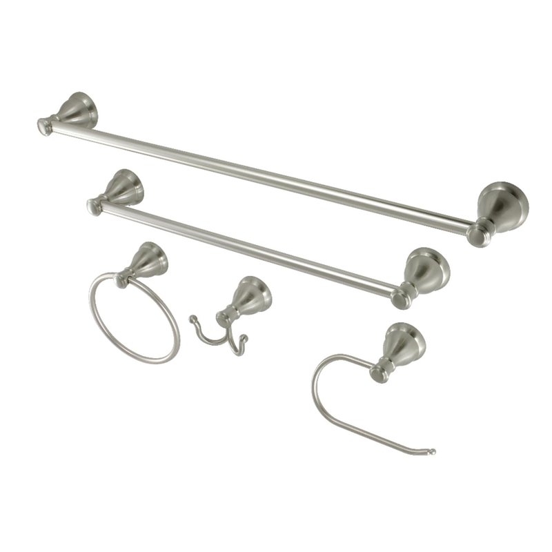 Kingston Brass BAHK5012478SN Mesa Verde 5-Piece 18-Inch and 24-Inch Towel Bars Bathroom Accessory Set in Brushed Nickel