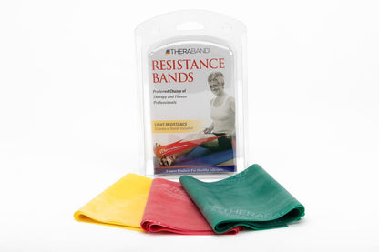 THERABAND Resistance Band Set, Professional Elastic Bands for Upper & Lower Body, Core Exercise, Physical Therapy, Lower Pilates, At-Home Workouts, & Rehab, 5 Foot, Yellow, Red & Green, Beginner