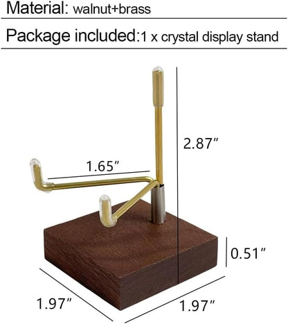 Adjustable Brass Crystal Display Stand with Walnut Base, Mineral Specimens Display Stand for Stones, Geodes