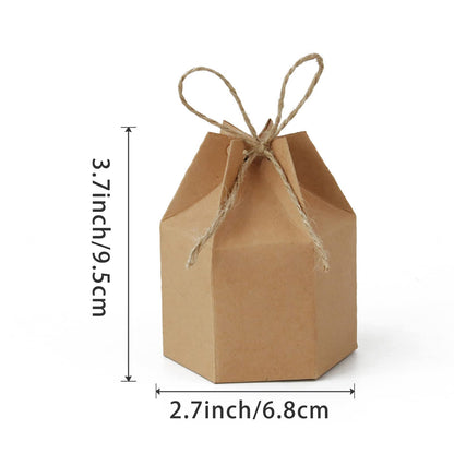 Zontween 50 Pack Hexagon Paper Box With Twines Kraft Paper Hexagon Boxes With Twice Candy Favor Present Boxes For Wedding Birthday Brown