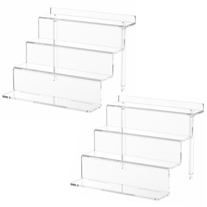 NIUBEE Acrylic Riser Display Shelf, 2 Pack Clear Display Stand for Amiibo Funko POP Figures,4 Tier Cupcakes Stand Perfume Organizer and Storage (12 Inch Large)