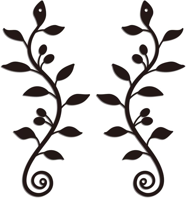 WADORN 2 Pieces Metal Wall Decor, Black Olive Branch Leaf Wall Art Decoration, Wrought Iron Scroll Vine Art for Indoor