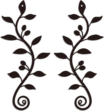 WADORN 2 Pieces Metal Wall Decor, Black Olive Branch Leaf Wall Art Decoration, Wrought Iron Scroll Vine Art for Indoor