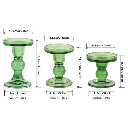 BTGLLAS 6-Piece Set of Green Glass Candlestick, Crystal Candlestick Holder Holder and Conical Candle, Christmas Candle Holder Decoration, Family Living Room Wedding Candle Holder (green2sets)