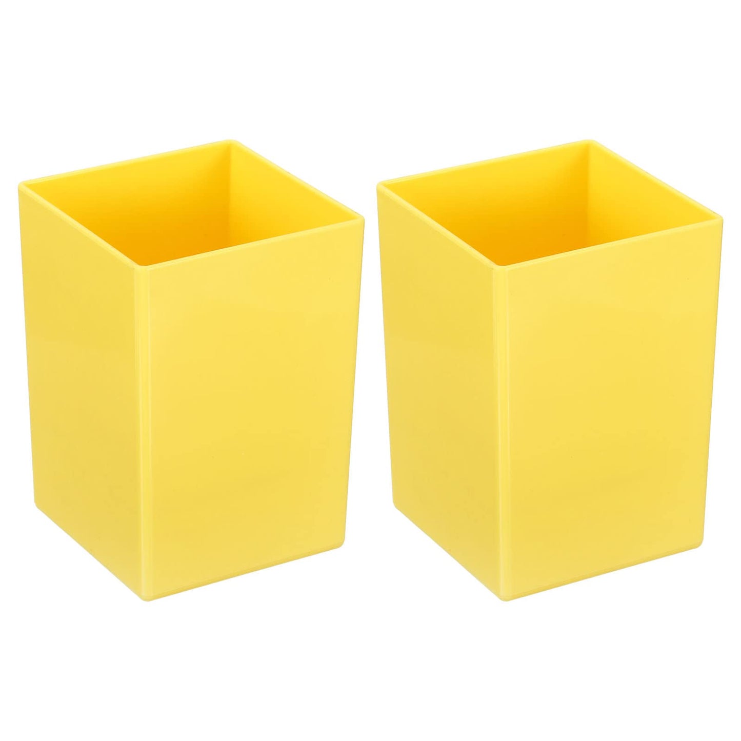 PATIKIL Pencil Holder, 2 Pack Plastic Pen Makeup Brush Holder Cup Storage Square Desktop Organizer Stationery Caddy for Home Office, Yellow