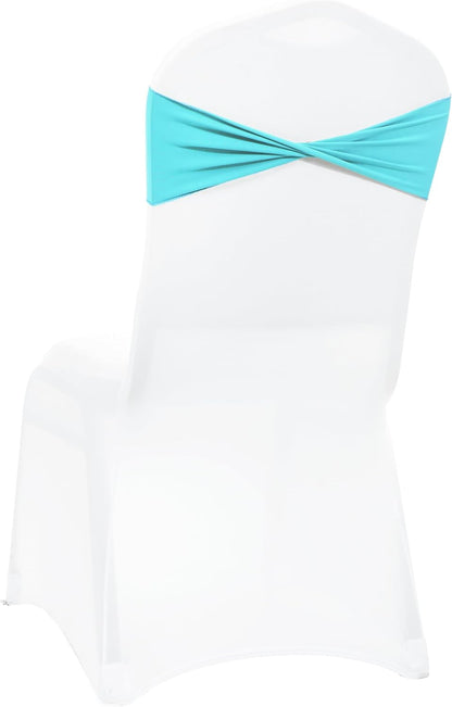 Pack 10 VDS of PCS | Aqua Blue| Spandex Chair Sashes Bows Without Buckle | Stretch Elastic Banquet Universal Folding