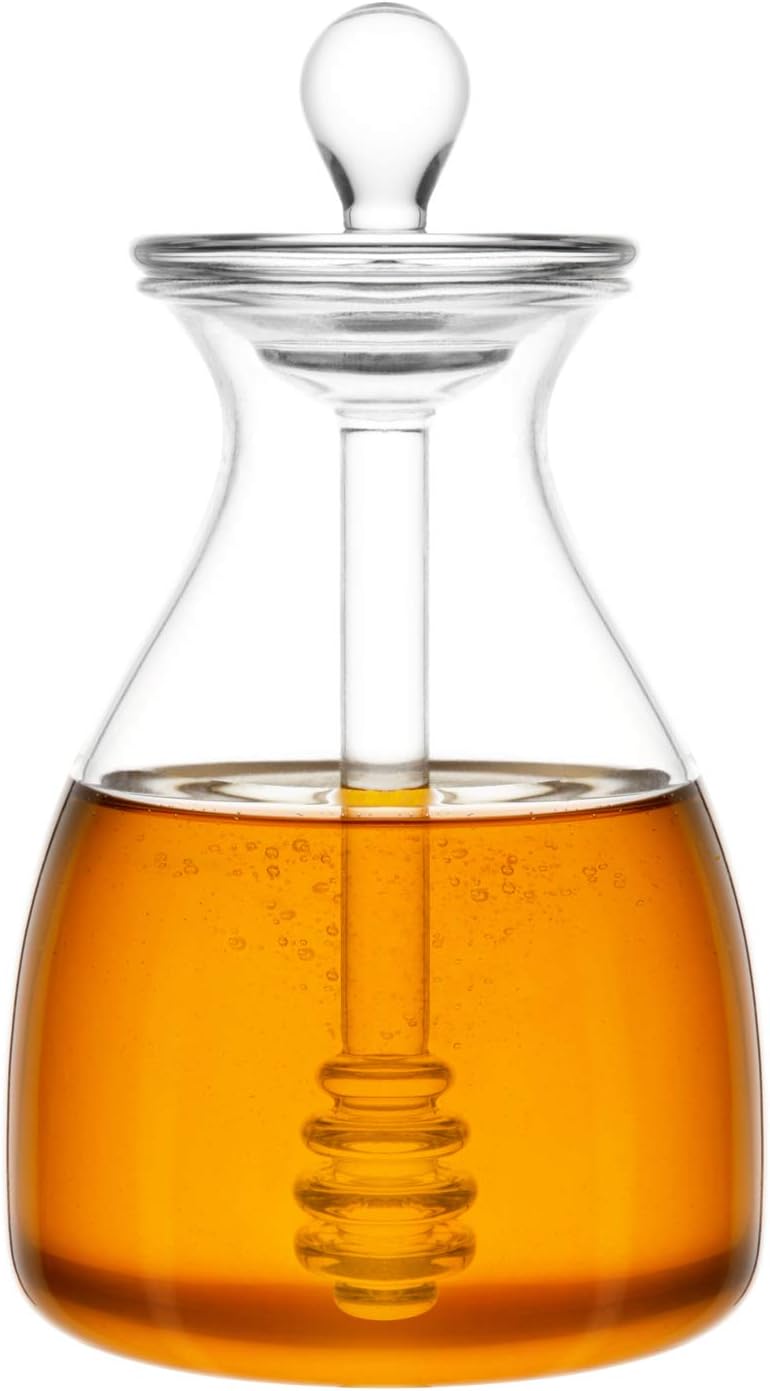 14 Mkono Honey Dispenser Glass Honey Pot Honey Jar with Dipper Sticks and Lid Cover Honey Containers Holder for Home
