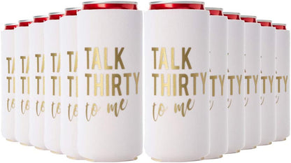 Talk Thirty to Me Can Coolers - Set of 12 for 30th Birthday Decorations and Party Favors