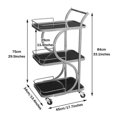 FGQuelleBM Nordic 3-Tier Serving Cart, Minimalist Mobile Snack with Handles & Wheels, Glass Top & Metal Frame for Office/Kitchen(Gold Black,84 * 45 * 34cm)