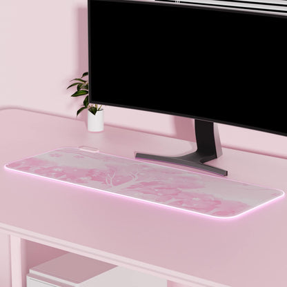 Pink RGB LED Gaming Mouse Pad, 14 Modes Glow Pad, Extra Large Gaming Mousepad,Waterproof Rubber Non Slip Cute Sakura Mat, Extended Big Keyboard and Mouse Pad Mat for Gamer Office Home, XXL 800×300×4mm