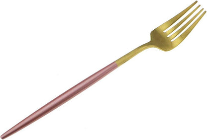 Gugrida Pink Gold Flatware Set, 5 Piece Matte Pink Handle 18/10 Stainless Steel Tableware for 1, Camping Utensils