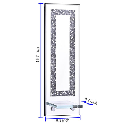 Pibeyer Crystal Crush Diamond Candle Holder Set of 2, Rectangle Silver Mirrored Candle Sconces, Wall Decorations for Living Room, Dining Room (Rectangle Stripe)