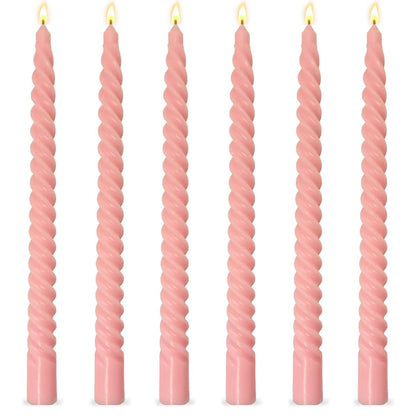 6 Pack 10 Inch Pink Spiral Taper Candles for Holiday Home Decoration, Unscented Dripless Twisted Candlesticks for Dinner Party Wedding Valentine's Day Baby Shower and Easter
