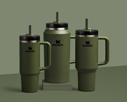 STANLEY Quencher H2.0 Tumbler - 64 oz Insulated Stainless Steel Cup with Handle & Straw | BPA-Free | Dried Pine