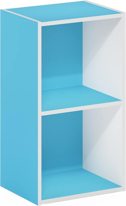 Furinno PASIR 2-Tier Modern Bookshelf - Easy Assembly Open Shelves Bookcase | Light Blue/White 9 x 12 x 21