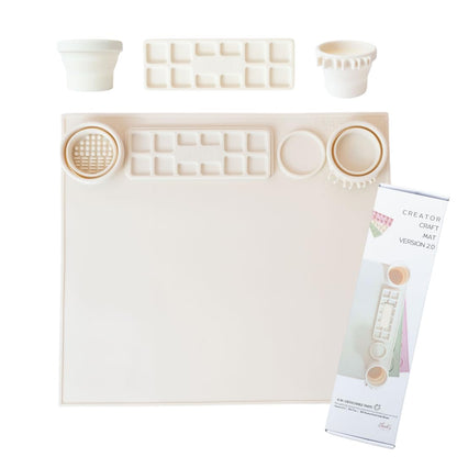 Silicone Craft Mat for Kids Painting – Creator Craft Mat V2.0 with Built-in Collapsible Brush Cleaning Cup | Nonstick Art Mat for Crafts, Resin, Clay & Playdough | Cheek's Paper Room 15" x 17"-Oatmilk