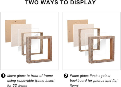 Rustic Shadow Box Picture Frame 8x8 Natural Wood Display Case for Photos, Memorabilia, Awards, and Medals - Barnwood