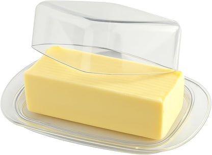 2 Countertop Large Butter Dish with Lid, Butter Keeper, Plastic Butter Holder Tray Container, Holds Stick of Butter