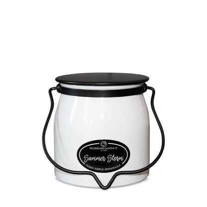Milkhouse Candle Company Summer Storm Soy Candle - Dewy Greens | Rain-Soaked Woods | Coconut Water Scented - 16 oz Butter Jar with Lid, 65+ Hour Burn Time, Made in the USA