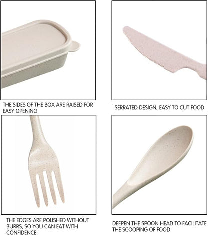 M&F 4 Pack Portable Utensils Set with Case, Reusable Wheat Straw Cutlery Set for Travel, Fork Spoon Cutter for Kids