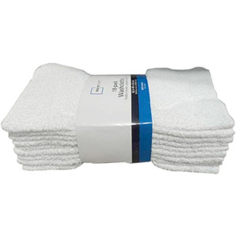 Basic Pack 18 Count White Cotton Washcloth