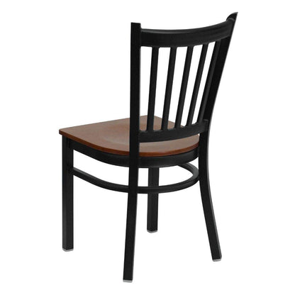 Flash Furniture 4 Pack HERCULES Series Black Vertical Back Metal Restaurant Chair - Cherry Wood Seat