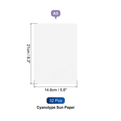 MECCANIXITY Cyanotype Paper, 32 Sheet High Sensitive Sun Print Paper Kit White Crafts for Adults DIY Project Art, 8.3x5.8 Inch (A5)
