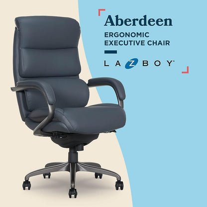 Living Style LaZboy Aberdeen Ergonomic Bonded Leather Swivel Executive Chair, Dark Blue