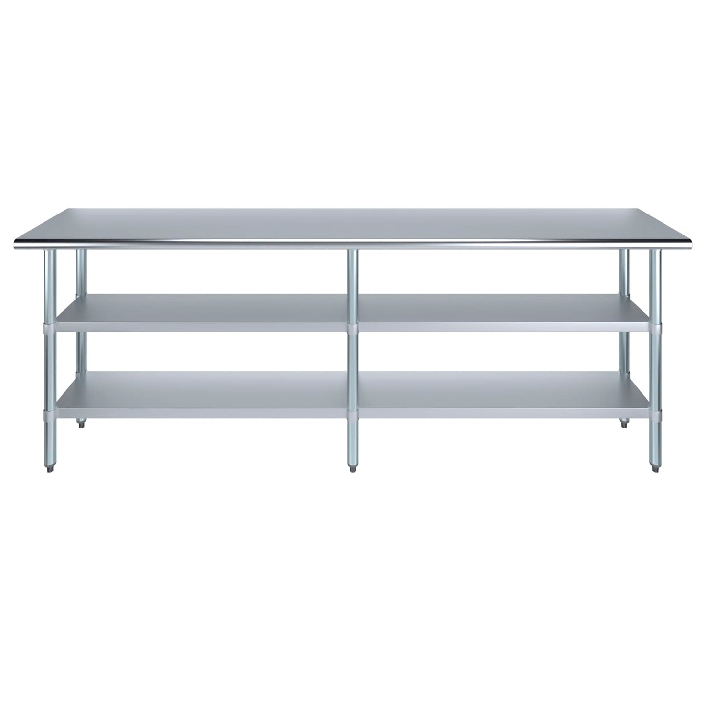 AmGood Stainless Steel Work Table with 2 Shelves | NSF | Metal Utility Table (96" Long x 18" Deep)