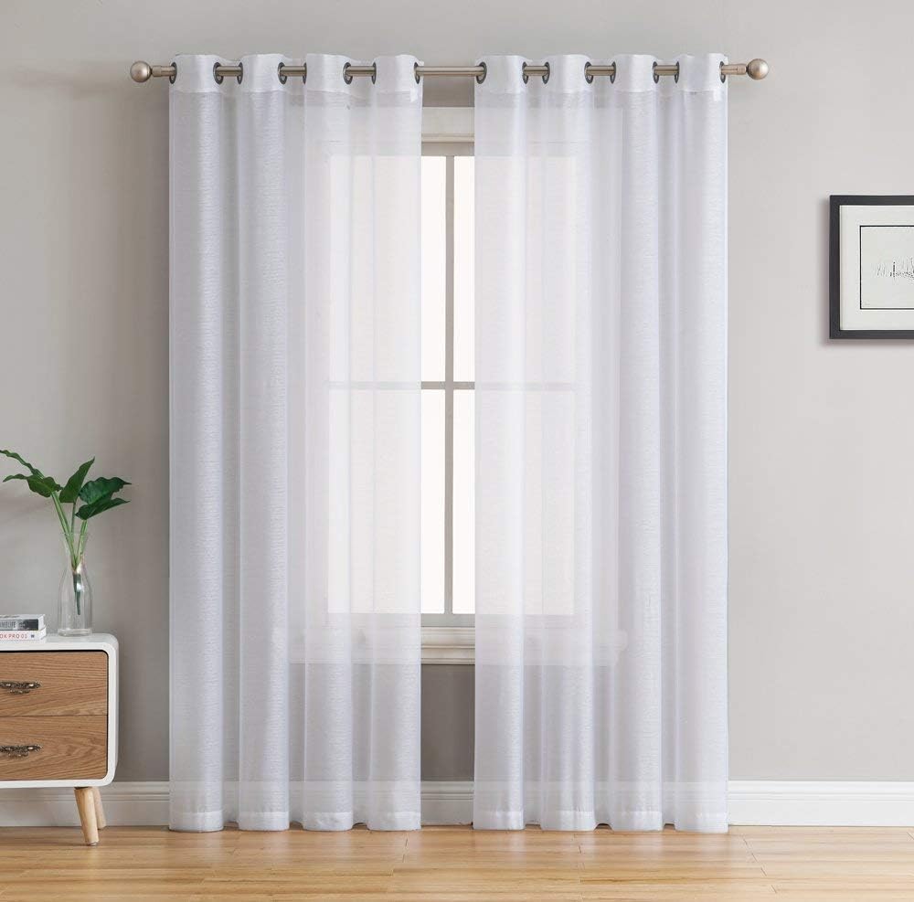 HLC.ME Sheer White Curtains, 2 Panels Semi Sheer Voile Window Drapes, 54" W x 95" L