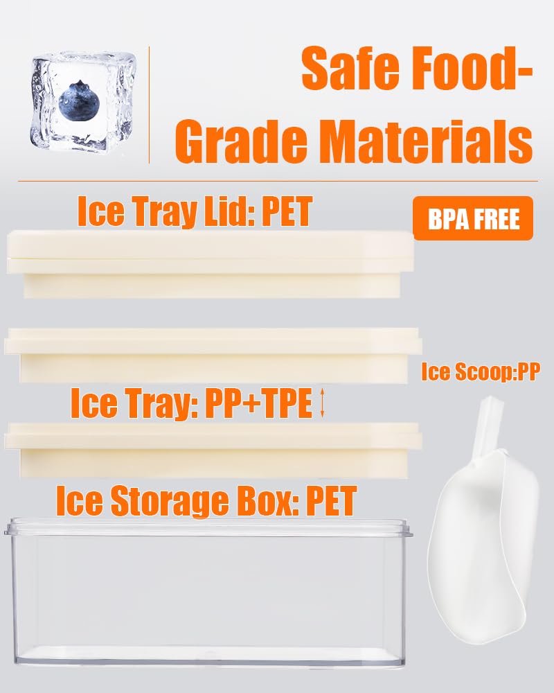 Brigii Ice Cube Tray with Lid&Bin, Ice Cube Mold with 56 Cubes, Stackable Ice Trays for Freezer with Easy-Release Silicone Bottom, for Drinks, Coffee, cocktail