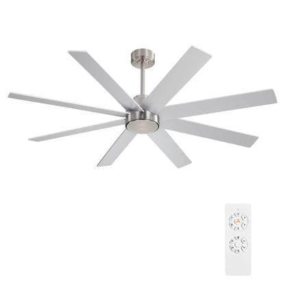 WINGBO 72" Large DC Ceiling Fans without Lights, 3 Downrods, 8 Plywood Blades, 6-Speeds Reversible DC Motor, Indoor Ceiling Fan No Lights for Bedroom Living Room Patio, Brushed Nickel and Silver