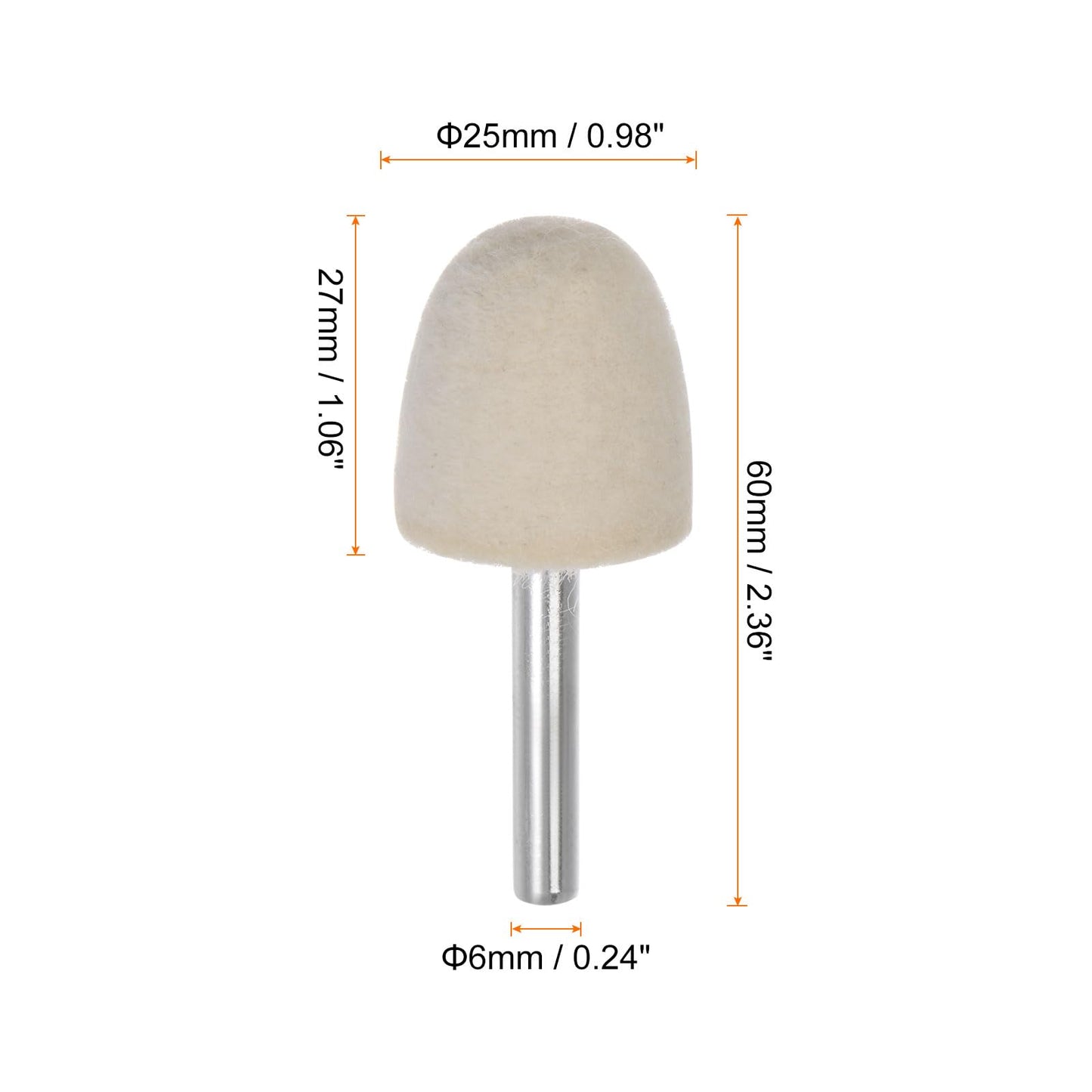 HARFINGTON 10pcs Wool Felt Mounted Mandrel Points 25mm Head 1/4 Inch Shank Conical Polishing Bits Burrs Felt Polishing Buffing Wheel for Rotary Tool