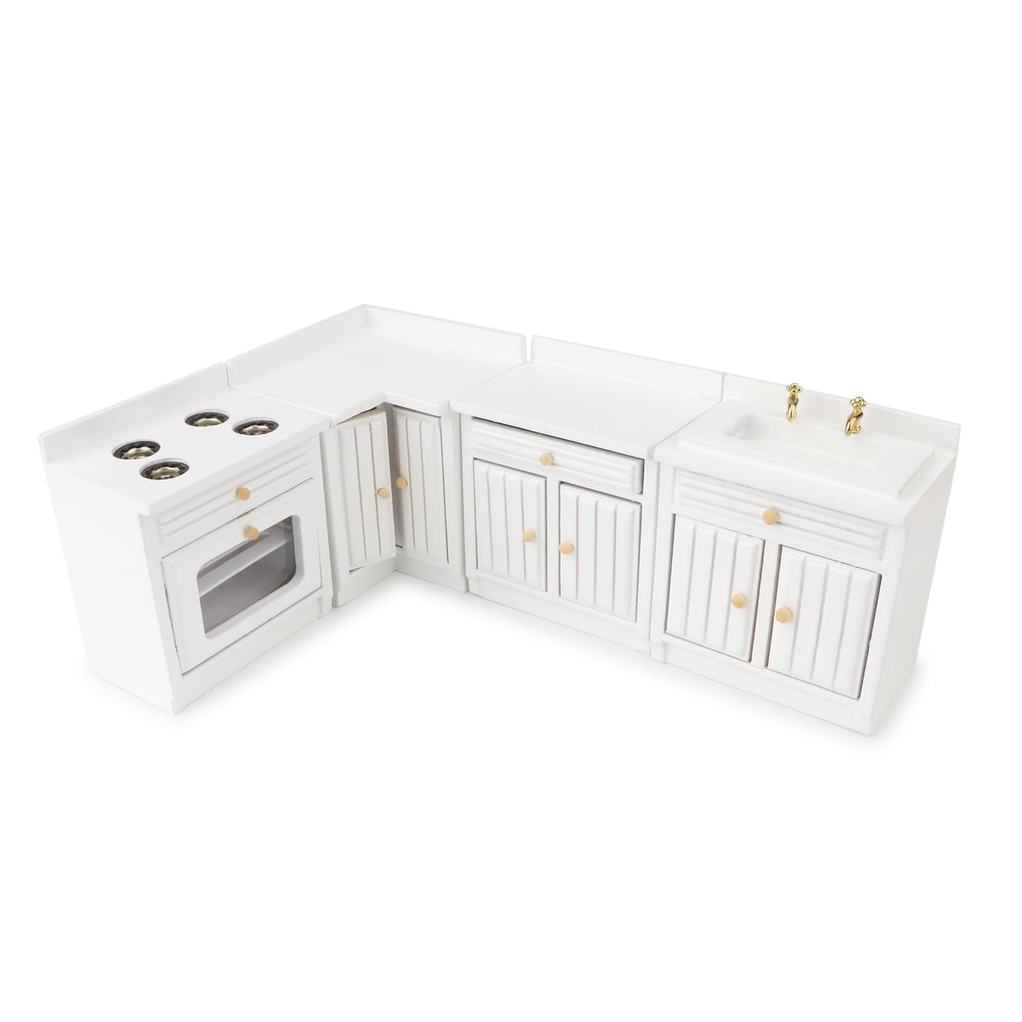 Miniature Furniture Dollhouse Kitchen Cabinets Set 1:12 Scale Wooden Model Freely Combined 4PCS Mini House Accessories Furnishings Kit Decoration Gift (White)