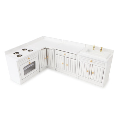 Miniature Furniture Dollhouse Kitchen Cabinets Set 1:12 Scale Wooden Model Freely Combined 4PCS Mini House Accessories Furnishings Kit Decoration Gift (White)