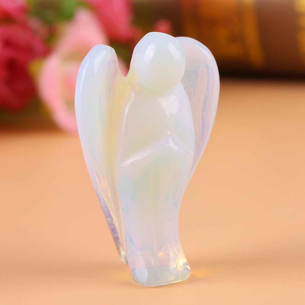 HEEPDD 2 Inch Opal Stone Peace Angel Pocket Statue, Hand Carved Healing Angel Figurine for Meditation Home Decor