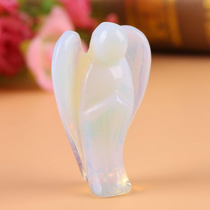HEEPDD 2 Inch Opal Stone Peace Angel Pocket Statue, Hand Carved Healing Angel Figurine for Meditation Home Decor