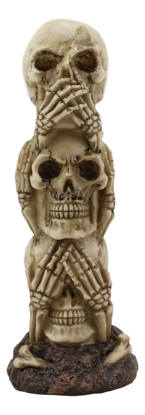 Ebros Triple Stacked Funny See Hear Speak No Evil Skulls Figurine for Scary Halloween Decorations and Spooky Macabre Graveyard Ossuary Skeletons Statue