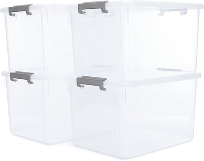 Citylife 32 QT Plastic Storage Bins - Stackable Latching Containers for Organizing Garage, Closet & Kitchen | 4-Pack