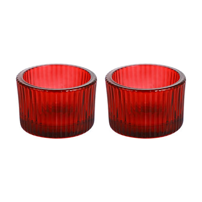 UUYYEO 2 Pcs Glass Tealight Candle Holder Clear Tea Light Candle Cups Votive Candles Holders Containers Floating Candles Holders Dining Table Candle Holder Wedding Table Centerpieces Red