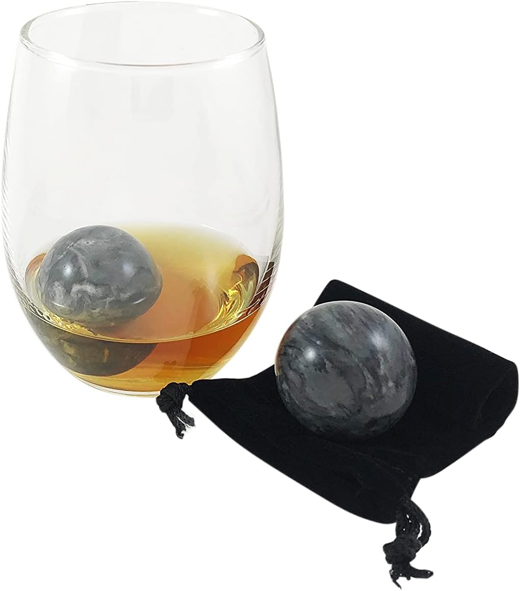 Luxe Whiskey Stones - Set of 2 Marble Chilling Spheres in Gift Box with Velvet Storage Bag