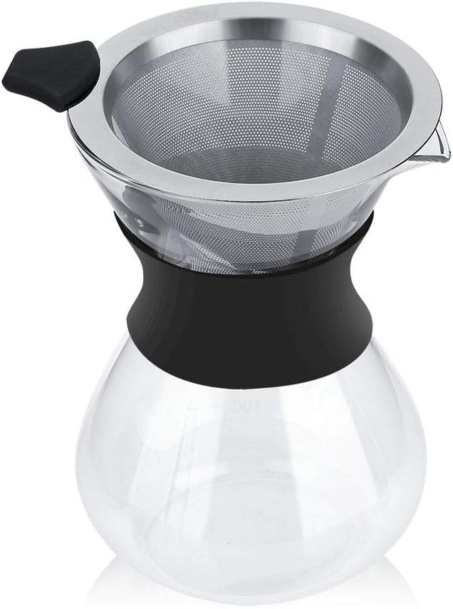 Yosoo Elegant Hand Pour Over Coffee Maker Set, Reusable Manual Drip Filter, Glass Carafe & Stainless Steel Filter
