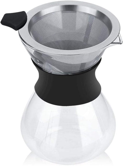 Yosoo Elegant Hand Pour Over Coffee Maker Set, Reusable Manual Drip Filter, Glass Carafe & Stainless Steel Filter
